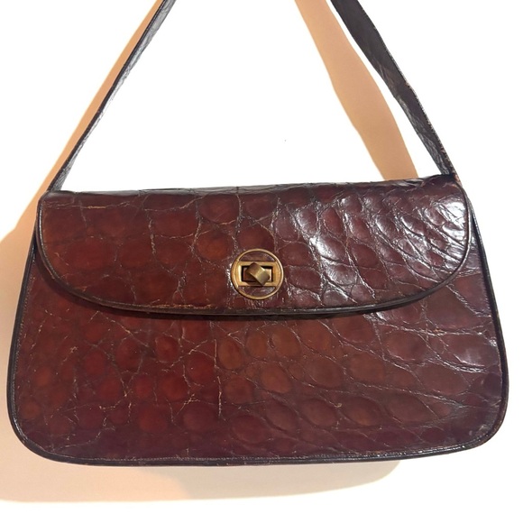 Vintage handmade snake skin, leather Elegant Brown Leather Shoulder Bag